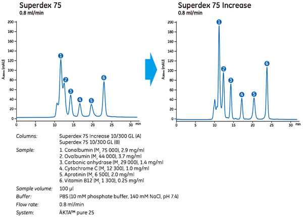 Superdex™ 75 IncreaseとSuperdex™ 75の比較